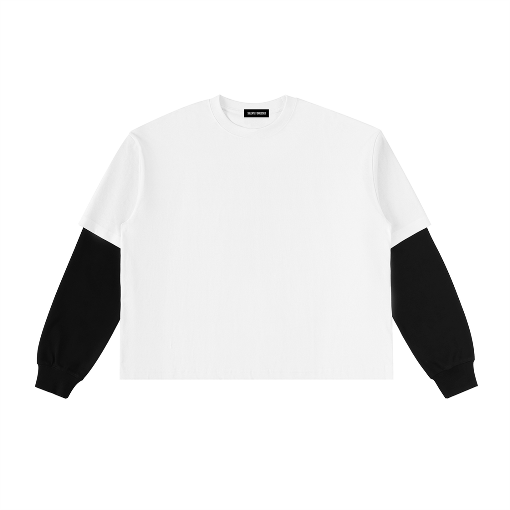 Unisex Layered Contrast Sleeve Cotton T-Shirt
