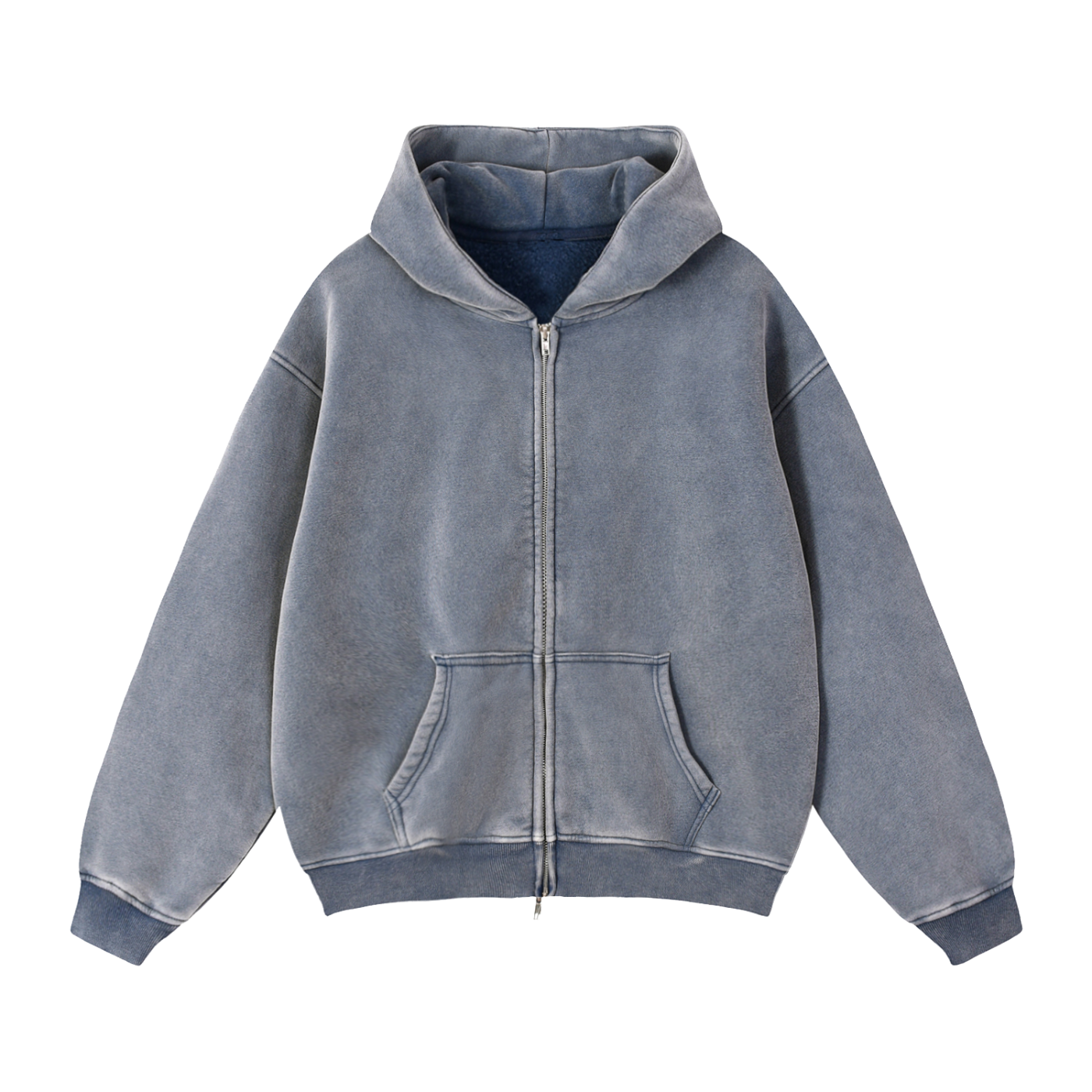 Unisex Washed Zip-Through Boxy Fleece Hoodie