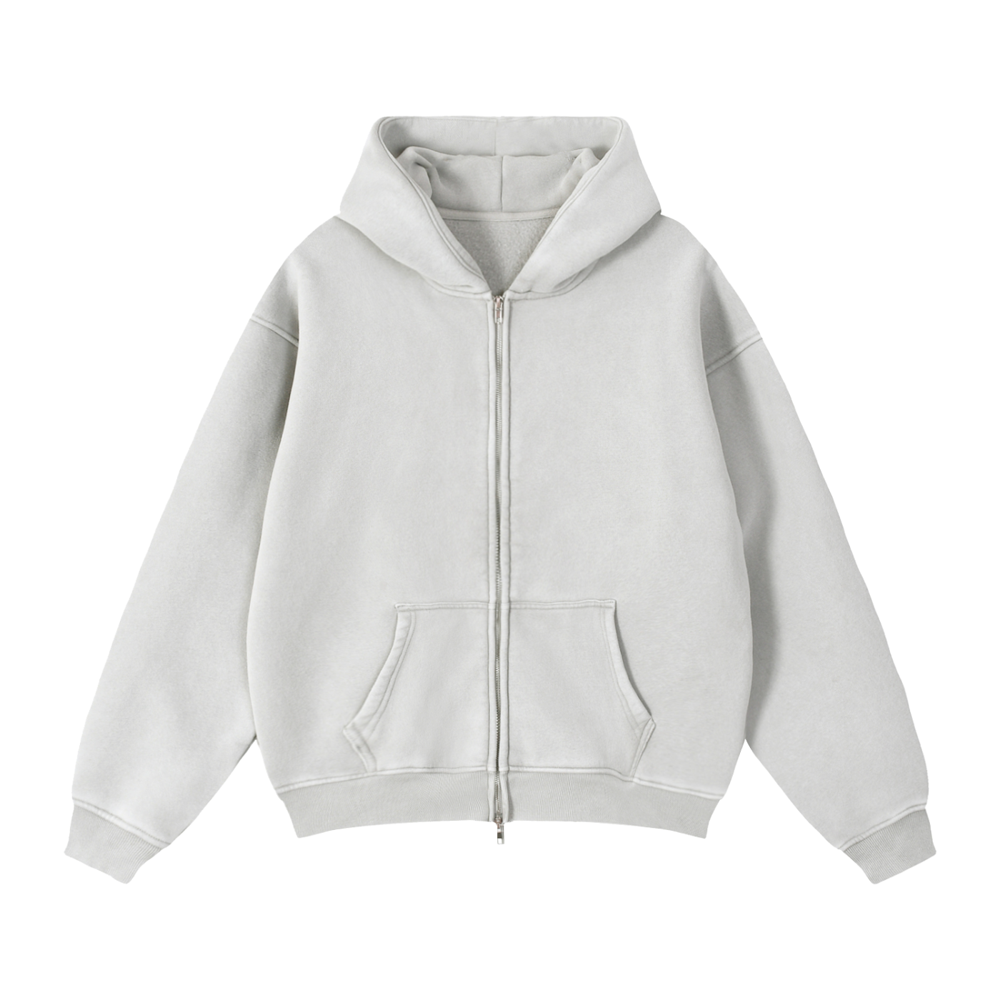 Unisex Washed Zip-Through Boxy Fleece Hoodie