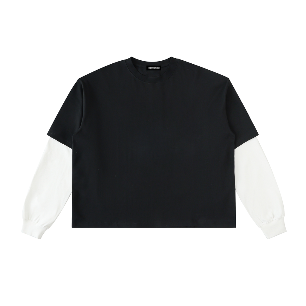 Unisex Layered Contrast Sleeve Cotton T-Shirt