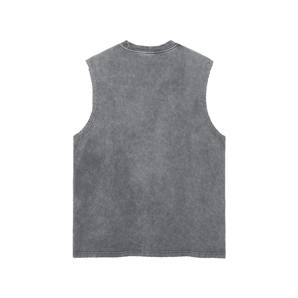 Unisex Snow Washed Frayed Hem Tank Top