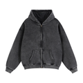 Unisex Washed Zip-Through Boxy Fleece Hoodie