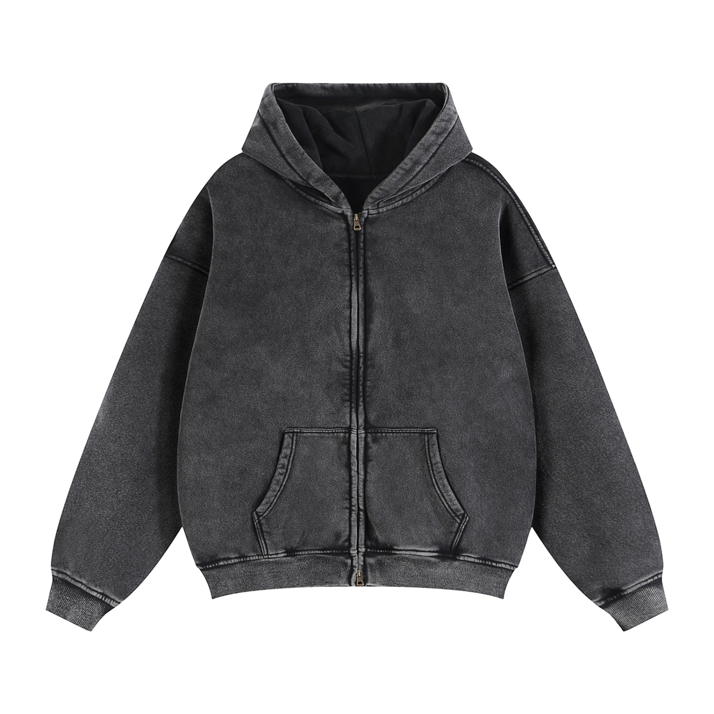 Unisex Washed Zip-Through Boxy Fleece Hoodie
