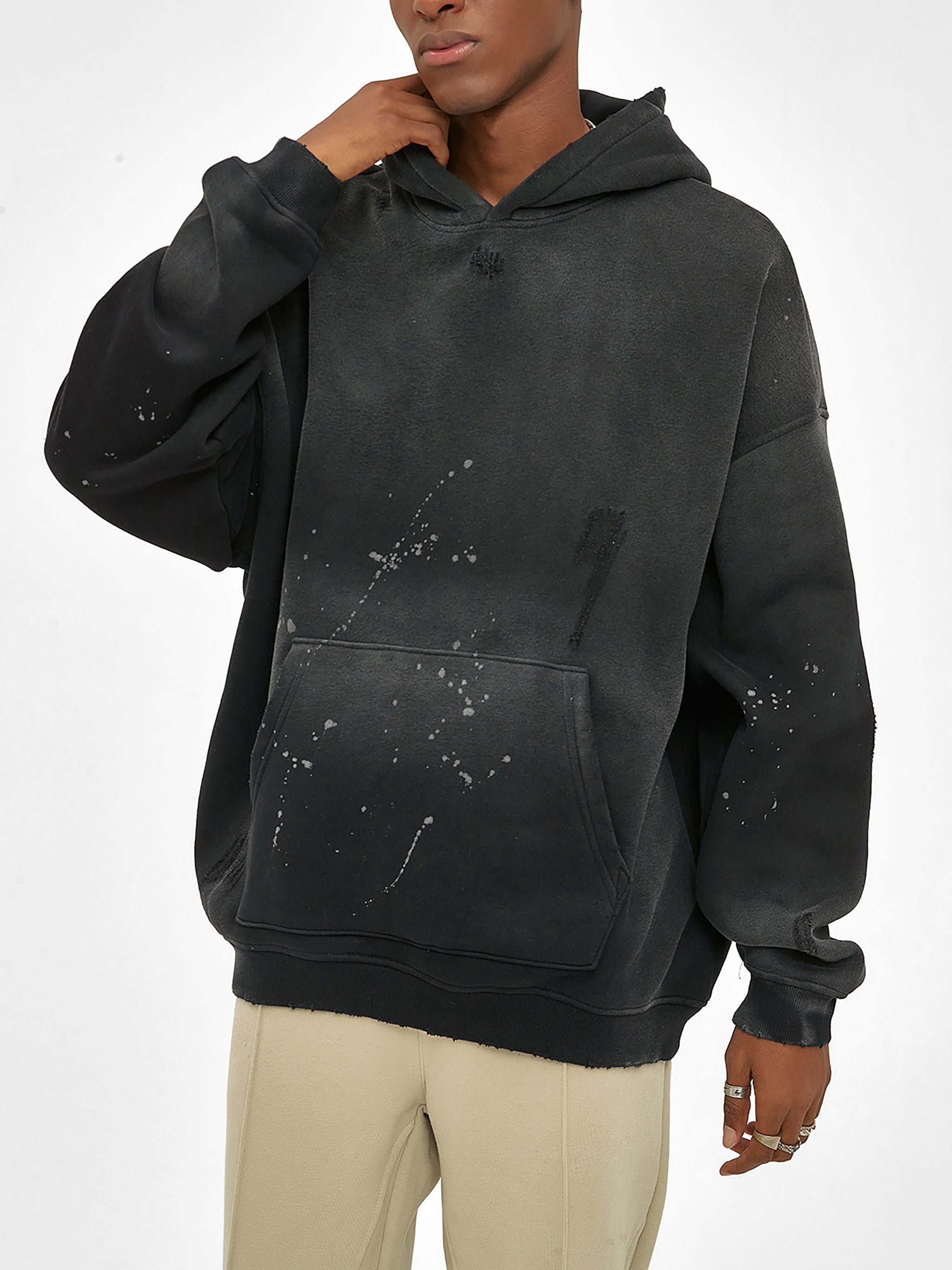 Unisex Vintage Washed Frayed Fleece Hoodie