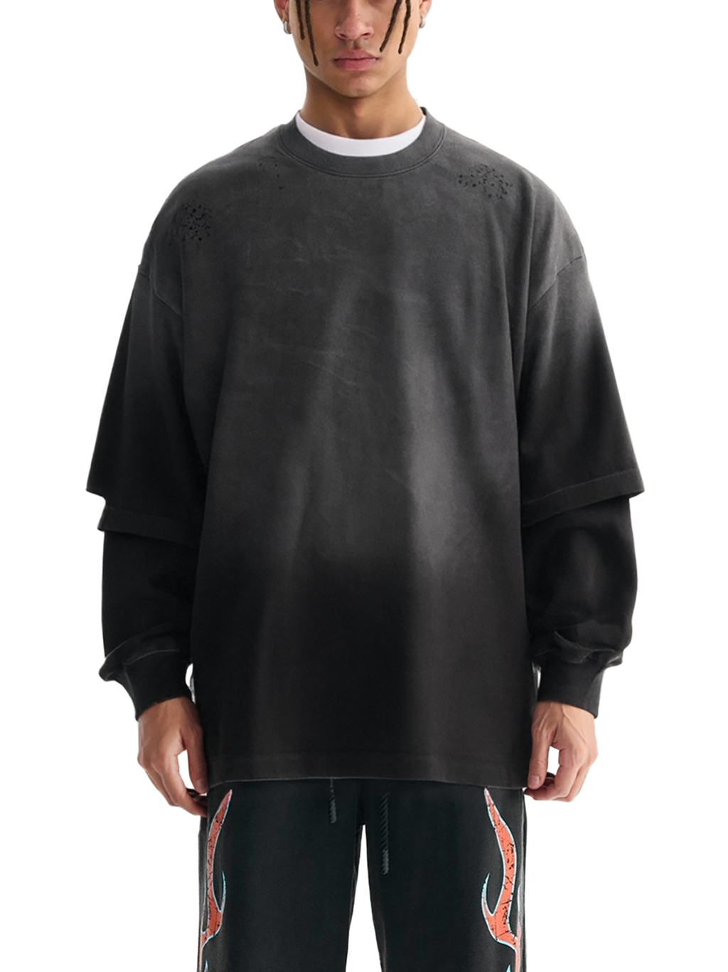 Unisex Sunfade Frayed Layered Long Sleeve T-Shirt