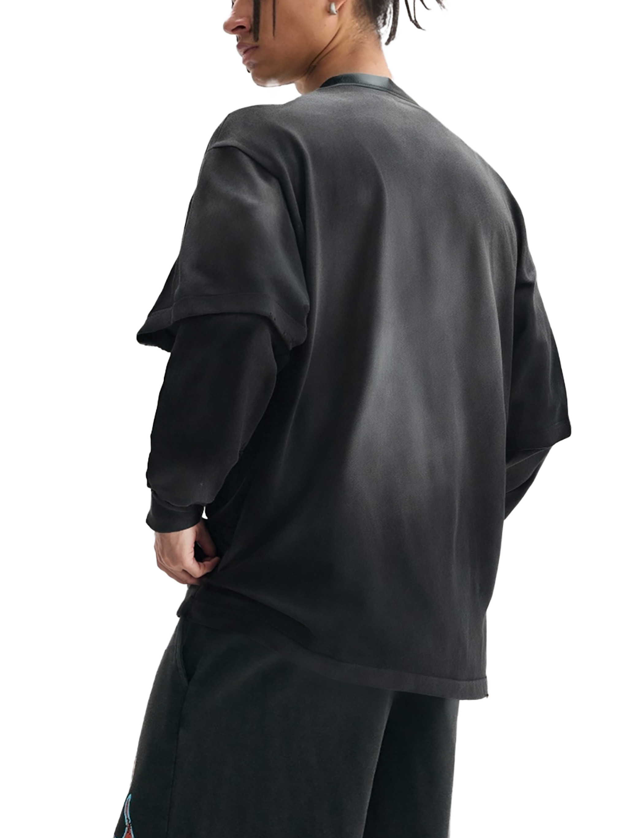 Unisex Sunfade Frayed Layered Long Sleeve T-Shirt