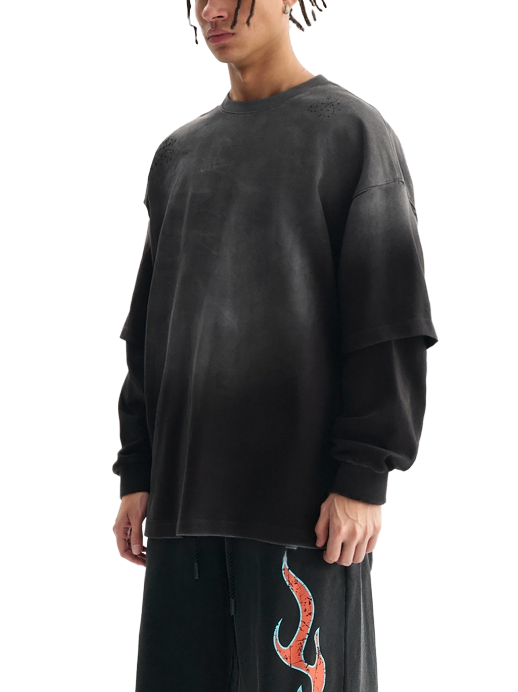 Unisex Sunfade Frayed Layered Long Sleeve T-Shirt