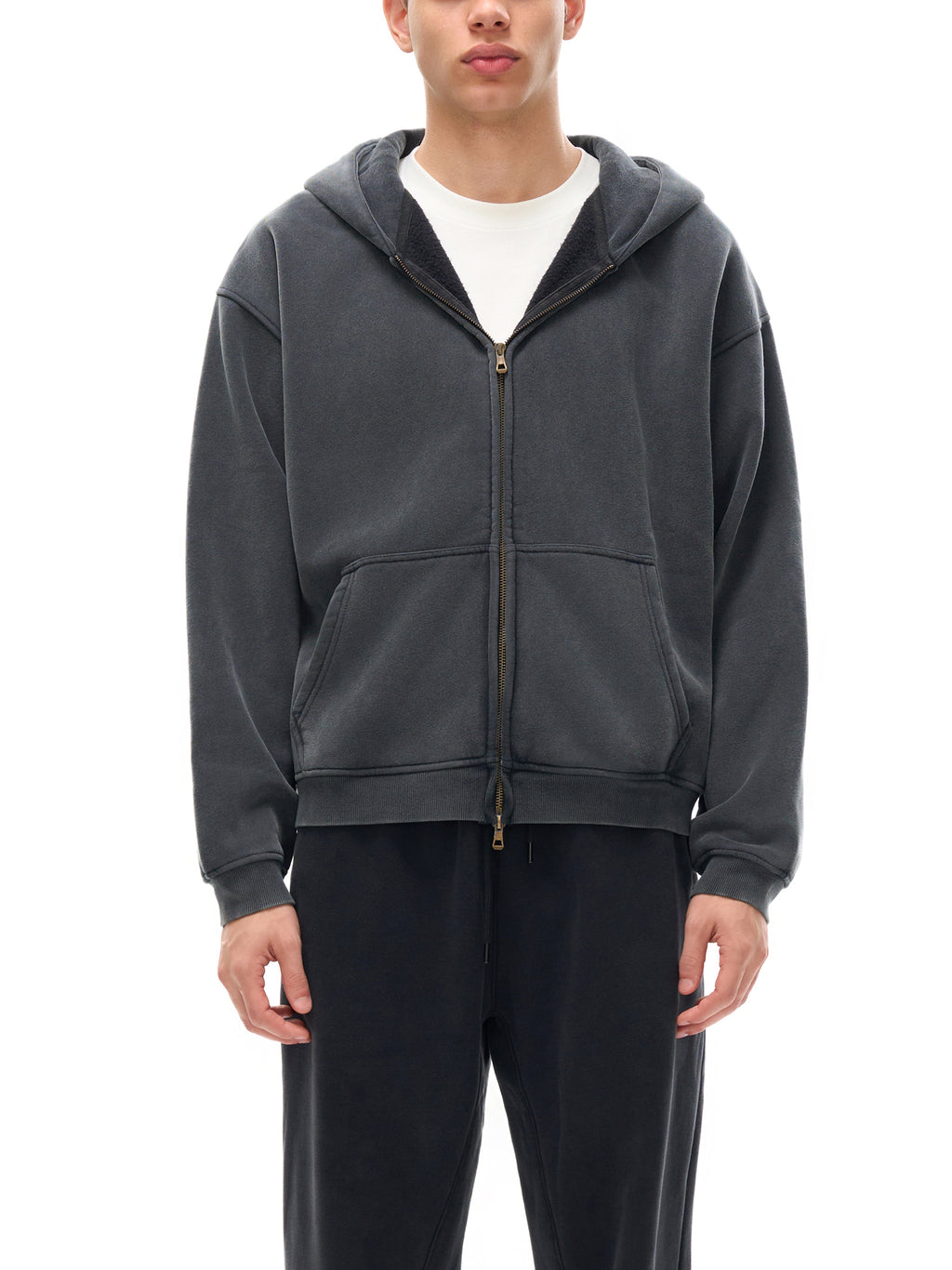 Unisex Washed Zip-Through Boxy Fleece Hoodie