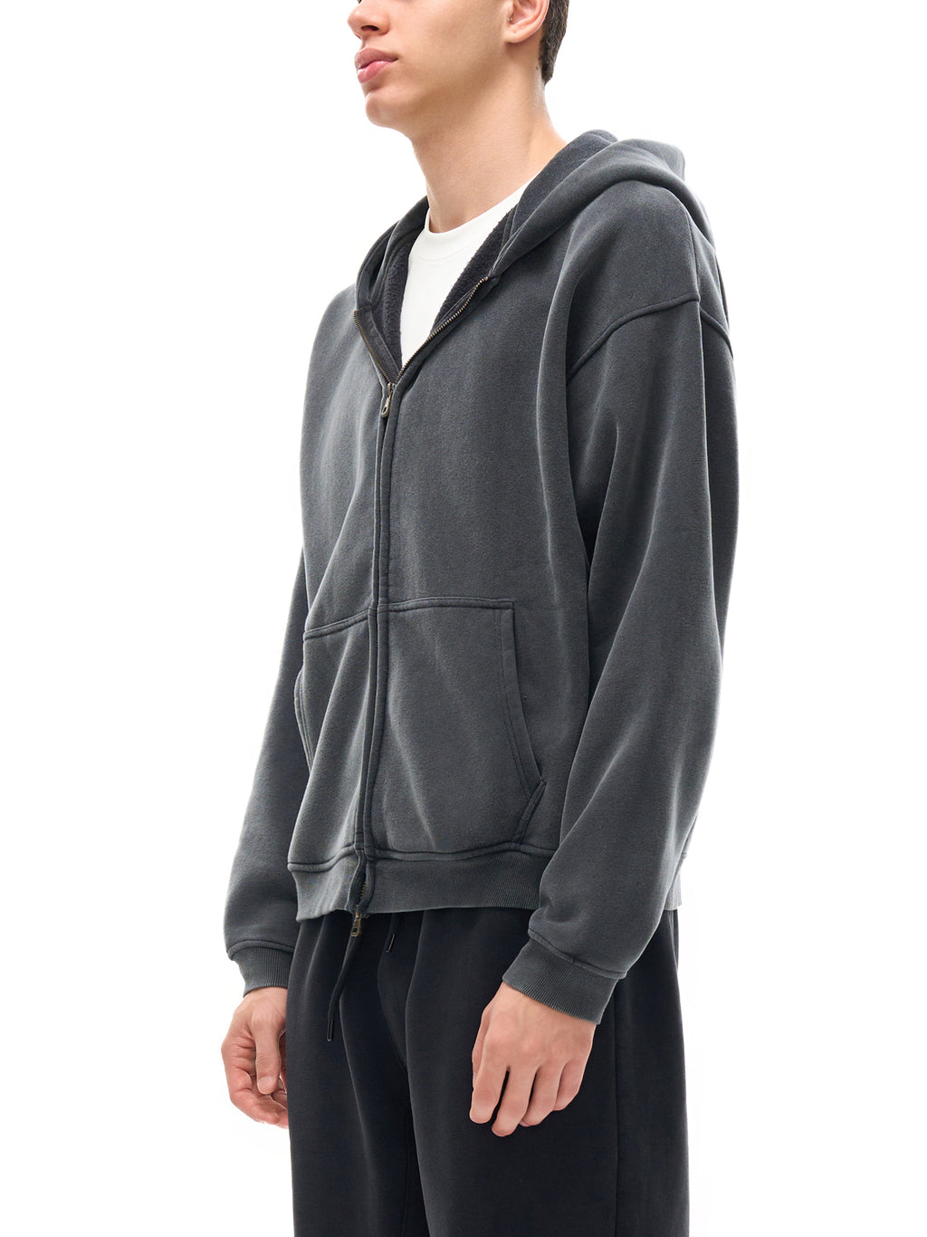 Unisex Washed Zip-Through Boxy Fleece Hoodie
