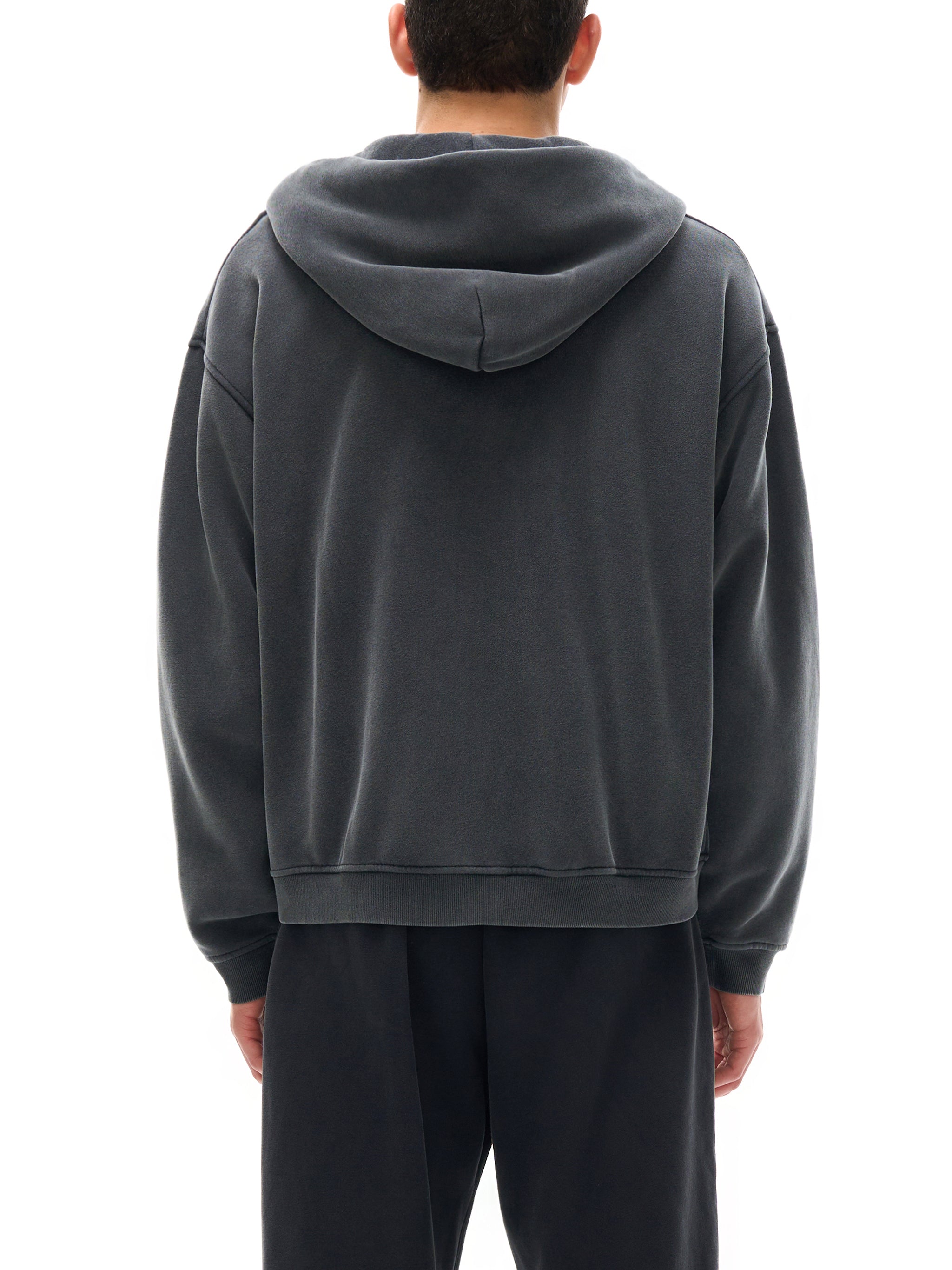 Unisex Washed Zip-Through Boxy Fleece Hoodie