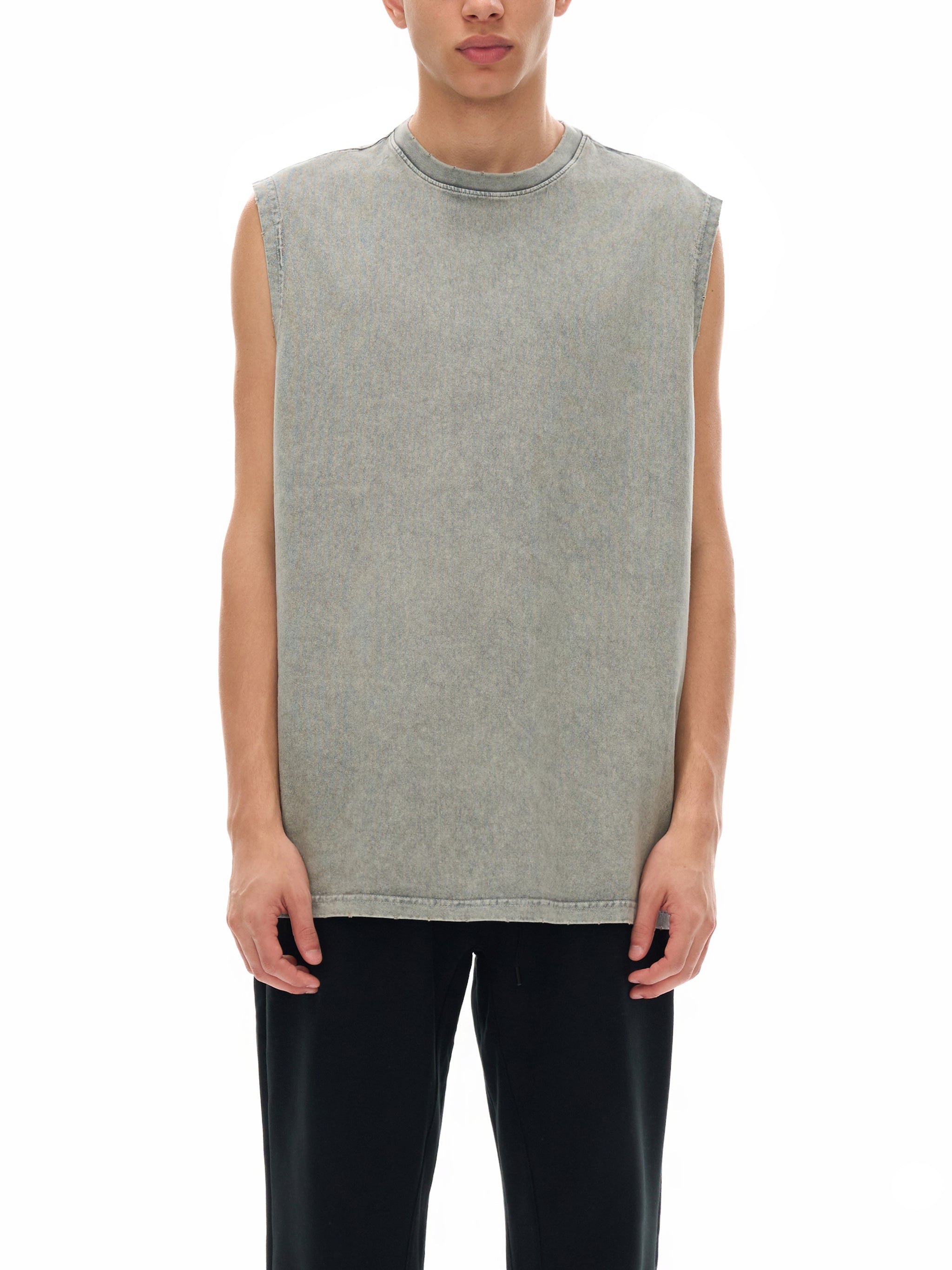 Unisex Snow Washed Frayed Hem Tank Top