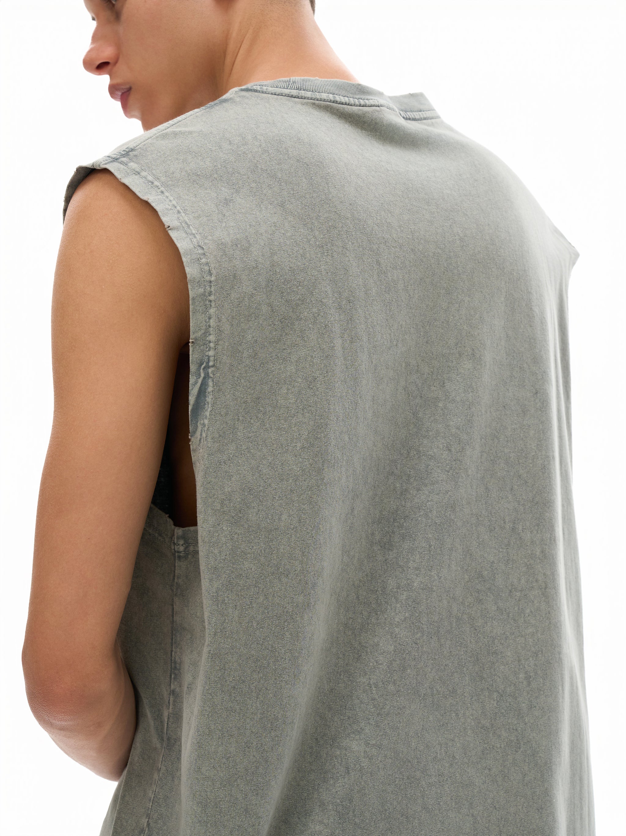 Unisex Snow Washed Frayed Hem Tank Top