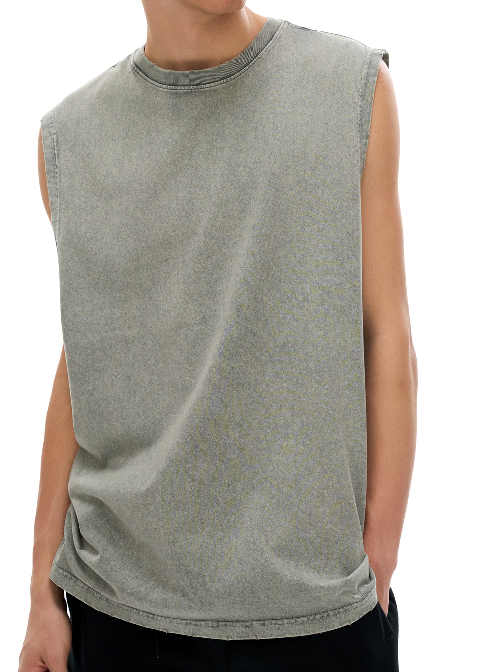 Unisex Snow Washed Frayed Hem Tank Top