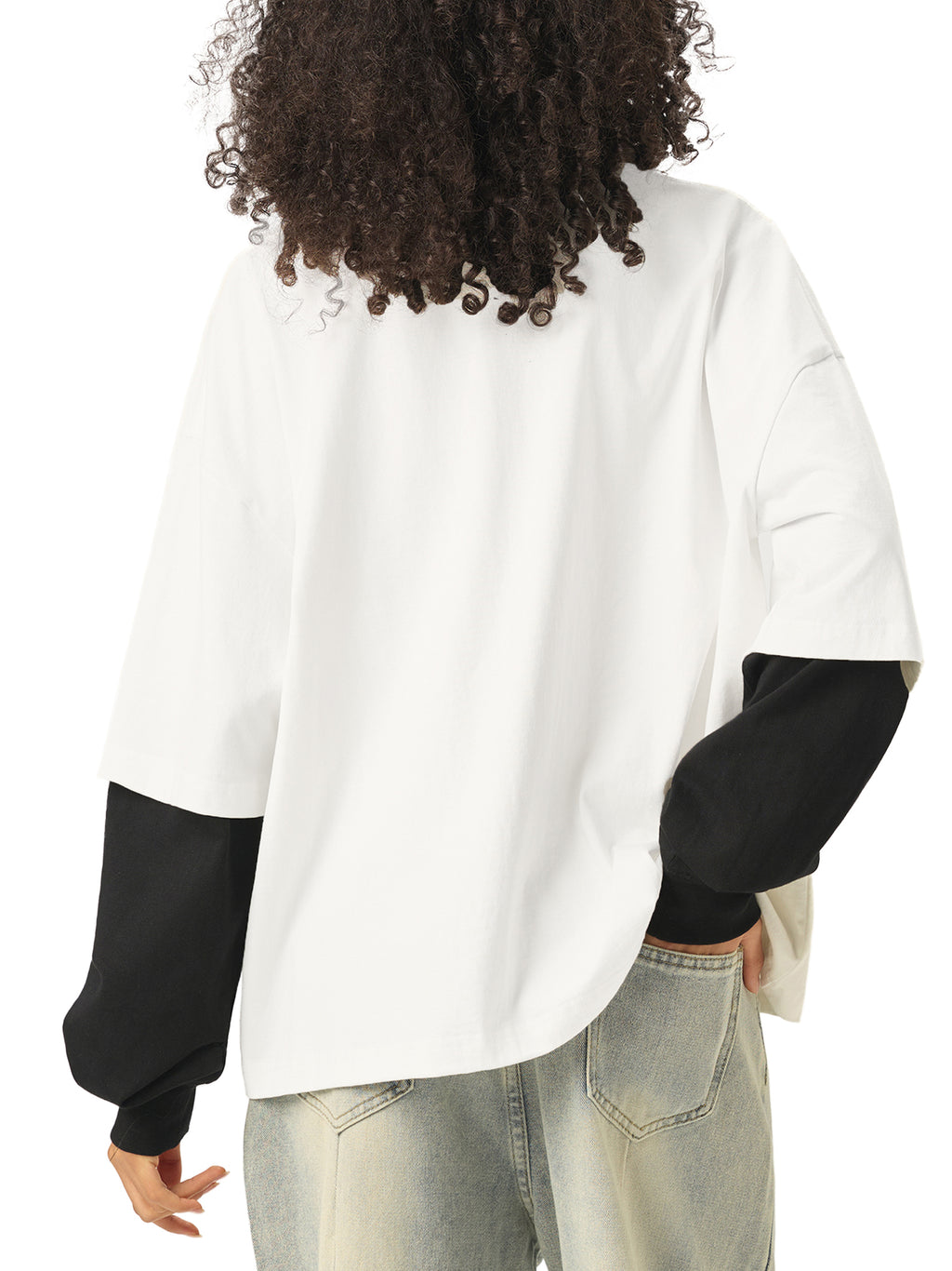 Unisex Layered Contrast Sleeve Cotton T-Shirt