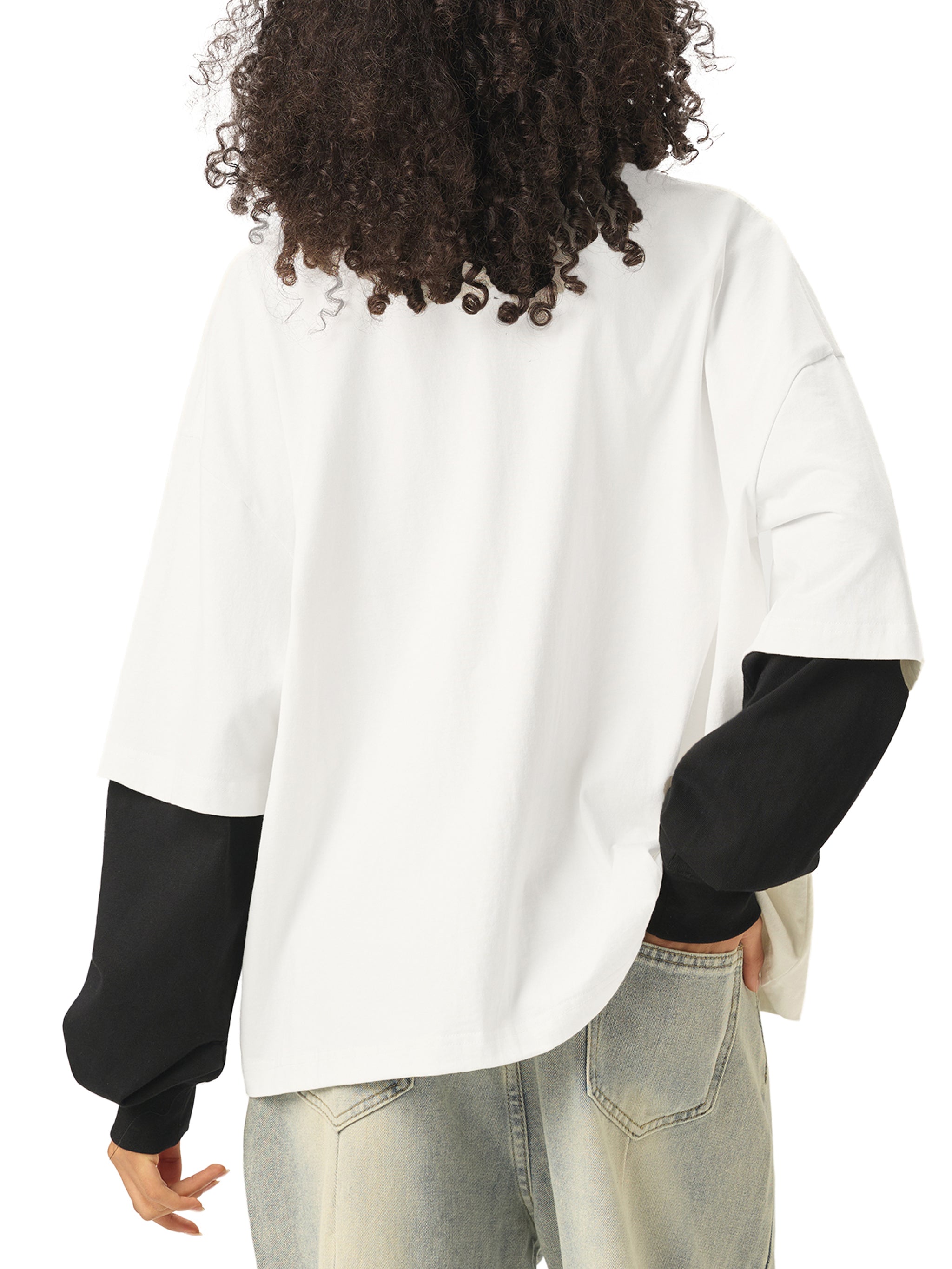 Unisex Layered Contrast Sleeve Cotton T-Shirt